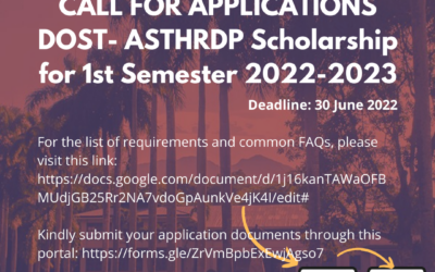 CALL FOR APPLICATIONS DOST- ASTHRDP Scholarship for 1st Semester 2022-2023