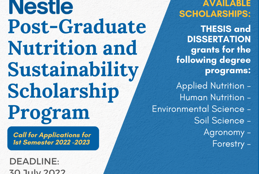 Call for Applications – Nestle Post-Graduate Nutrition and Sustainability Scholarship Program